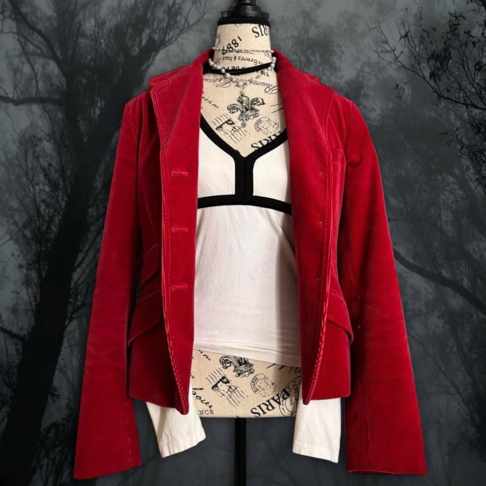 red velvet corduroy blazer